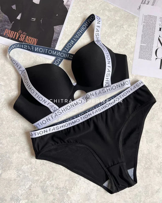 2pcs Women's Non-Underwire Letter Strap Bra and Panty set